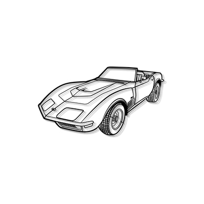 1970 Chevrolet Corvette LT1 perspective metal silhouette – high-quality textured steel ready to hang with floating 3D style