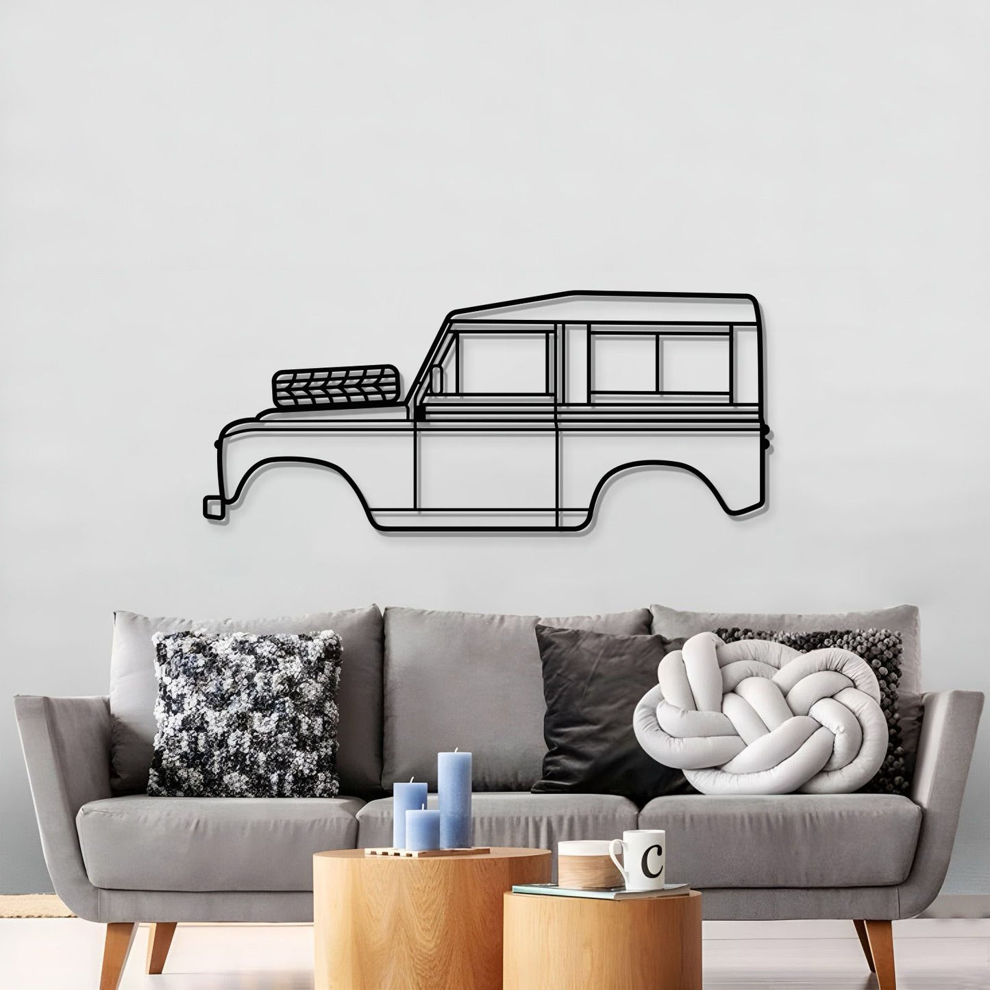 1972 Series III Land Rover metal silhouette wall hanging – textured matte‑finish steel