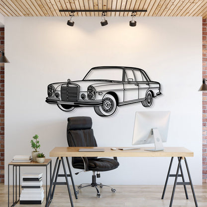Mercedes‑Benz 1972 280 SE W108 perspective metal wall art – laser‑cut 2 mm textured steel with matte powder‑coat finish