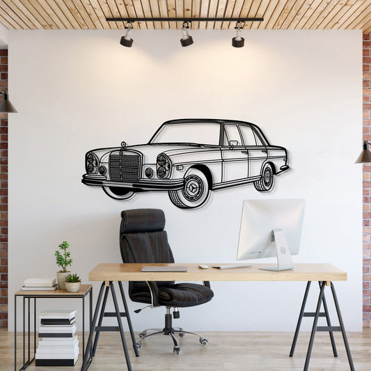 Mercedes‑Benz 1972 280 SE W108 perspective metal wall art – laser‑cut 2 mm textured steel with matte powder‑coat finish