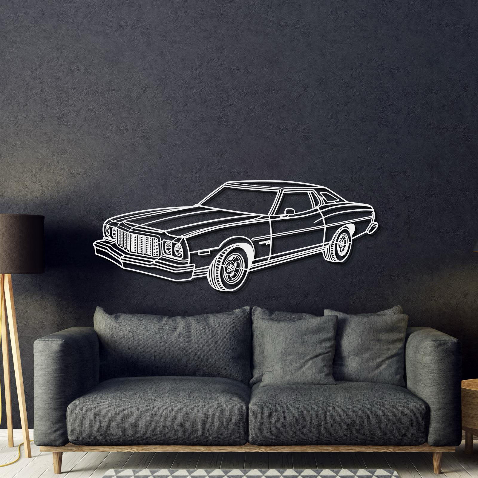 1975 Gran Torino Perspective Metal Car Wall Art - MT0440