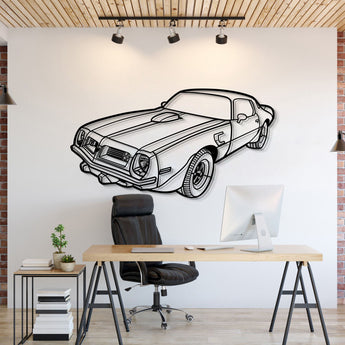 Pontiac 1975 Trans Am perspective metal wall art – laser‑cut 2 mm textured steel with matte powder‑coat finish