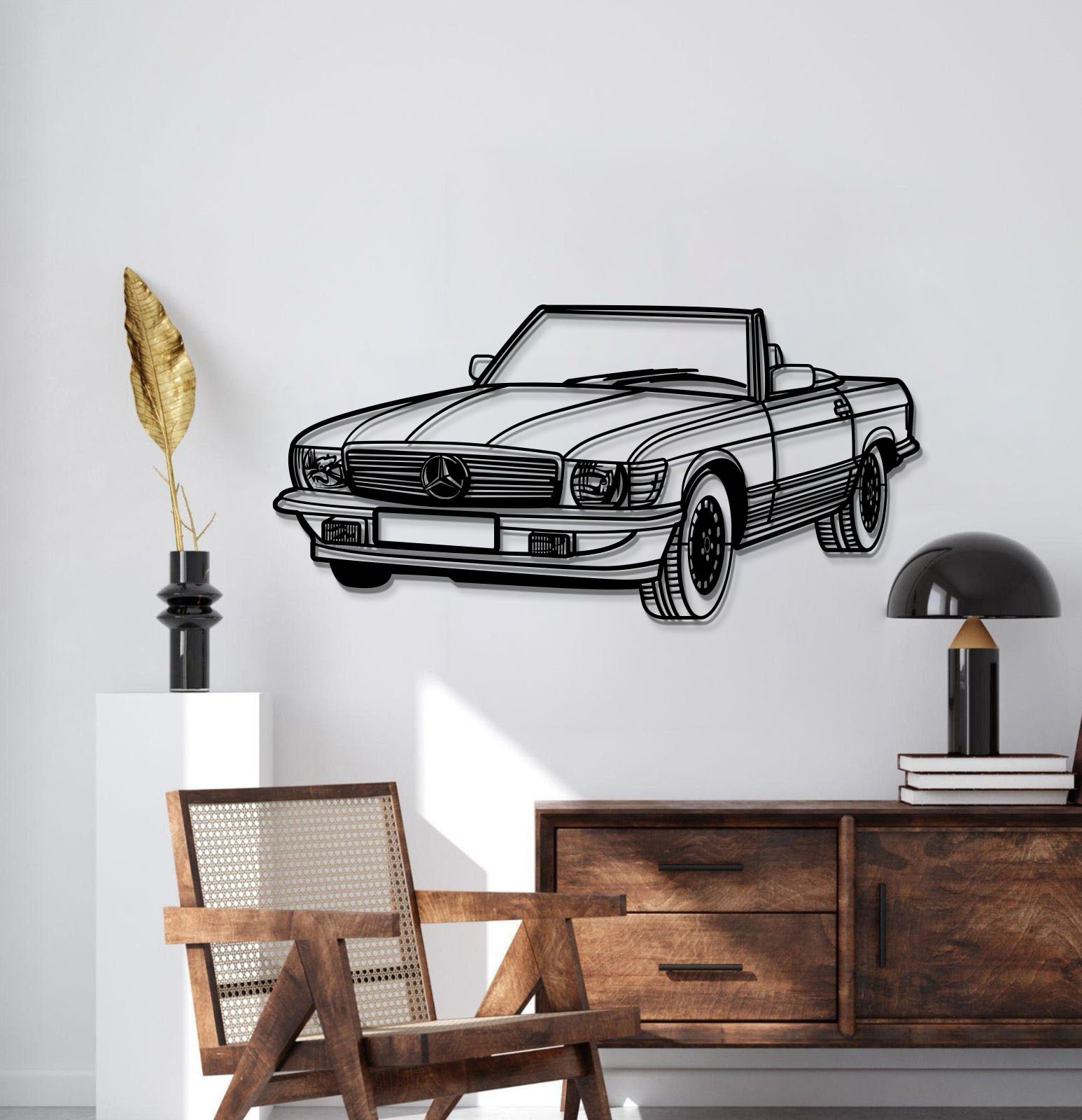 1976 W107 Convertible Perspective Metal Car Wall Art - MT1173