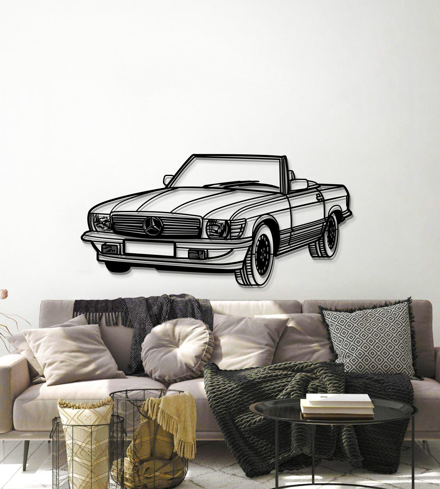 1976 W107 Convertible Perspective Metal Car Wall Art - MT1173