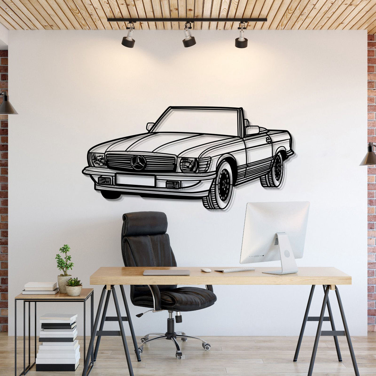 1976 W107 Cabrio Perspektive Metall Auto Wandkunst - MT0451