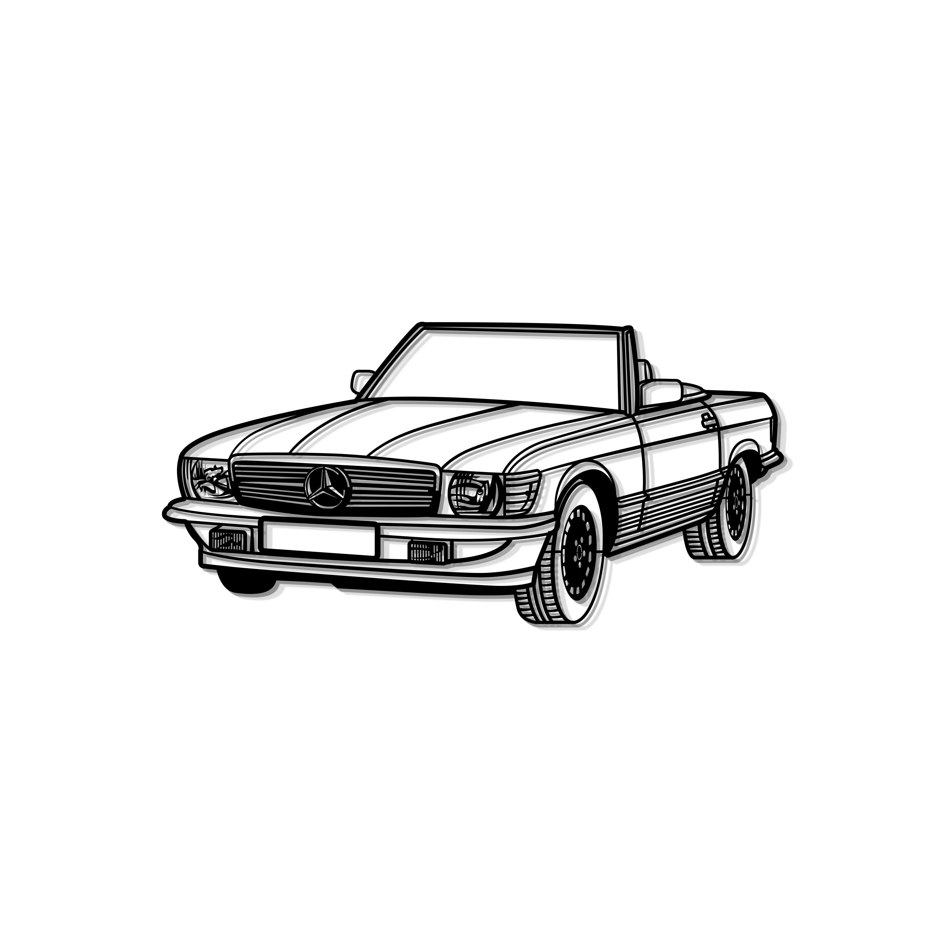 1976 W107 Convertible Perspective Metal Car Wall Art - MT0451