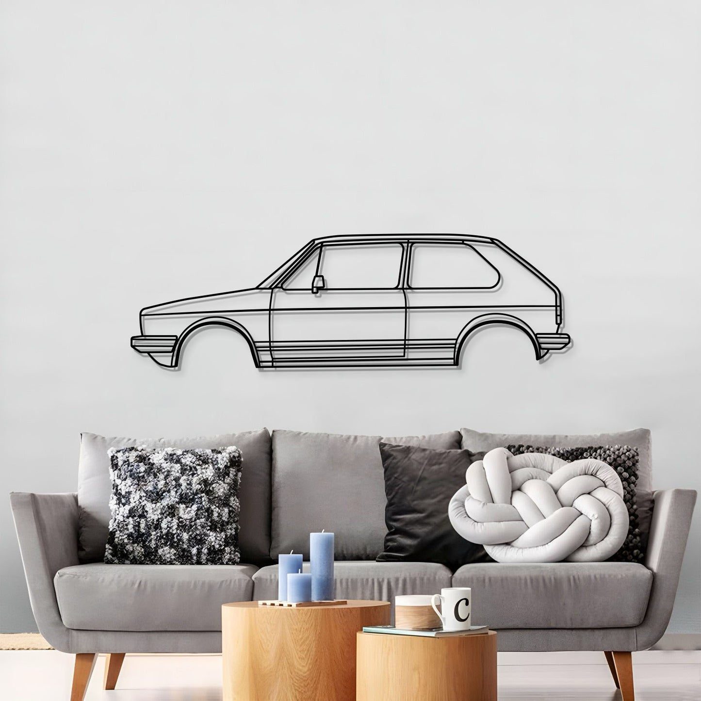 1976 Golf GTI metal silhouette wall hanging – minimalist vintage hot hatch design