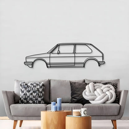 1976 Golf GTI metal silhouette wall hanging – minimalist vintage hot hatch design
