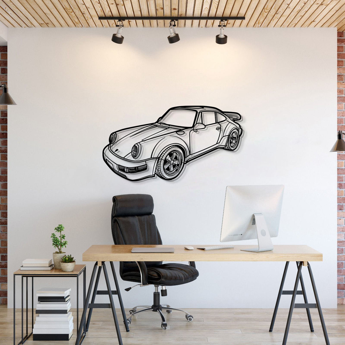 Porsche 1978 911 SC perspective metal wall art – laser-cut 2 mm textured steel with matte powder-coat finish