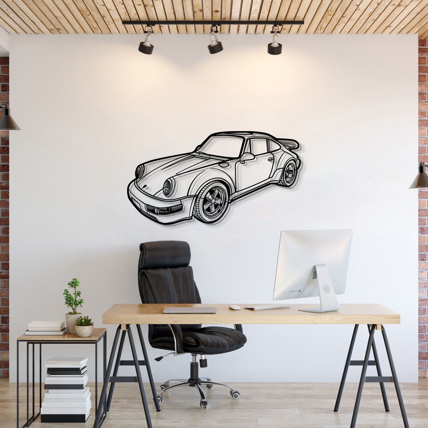 Porsche 1978 911 SC perspective metal wall art – laser-cut 2 mm textured steel with matte powder-coat finish