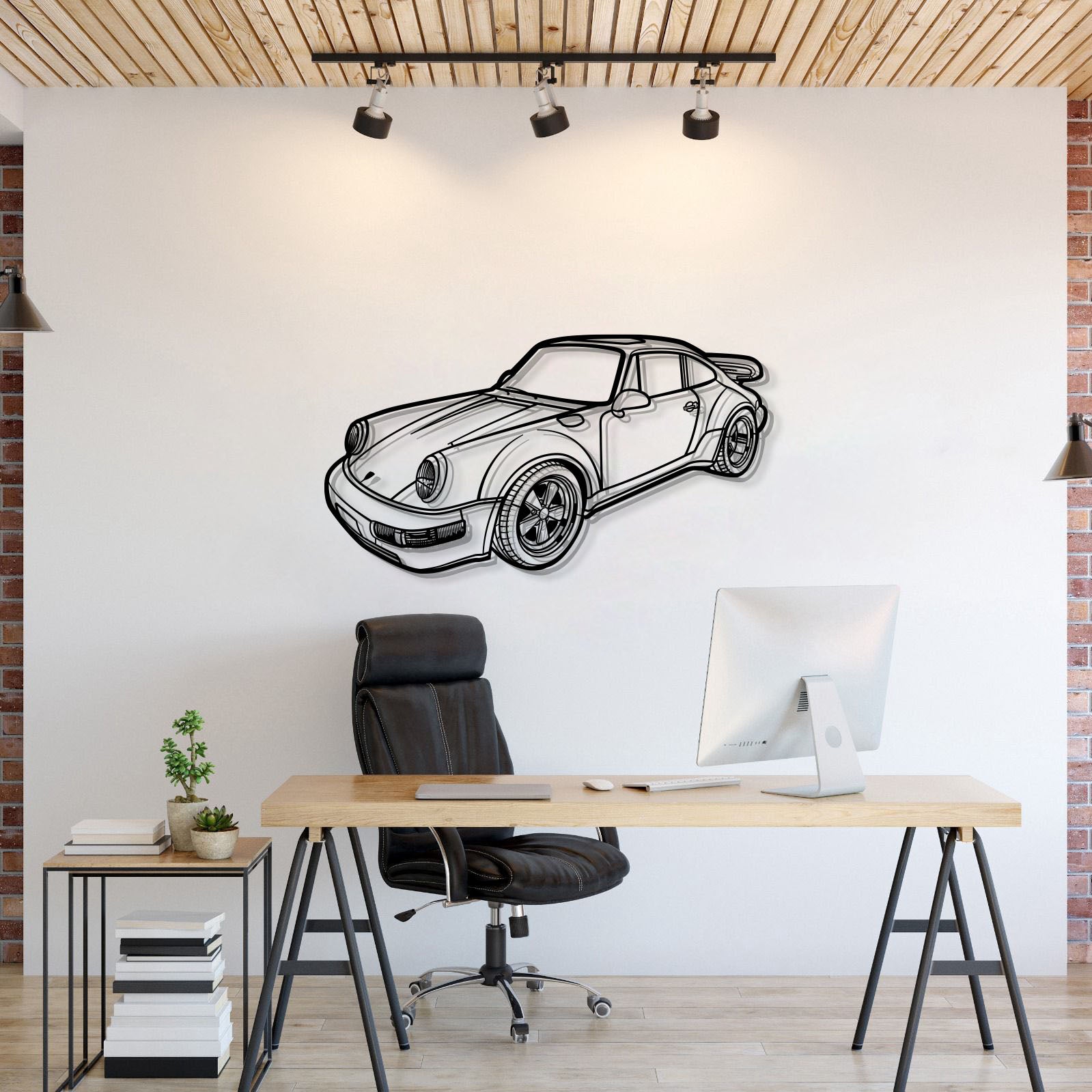 Porsche 1978 911 SC perspective metal wall art – laser-cut 2 mm textured steel with matte powder-coat finish