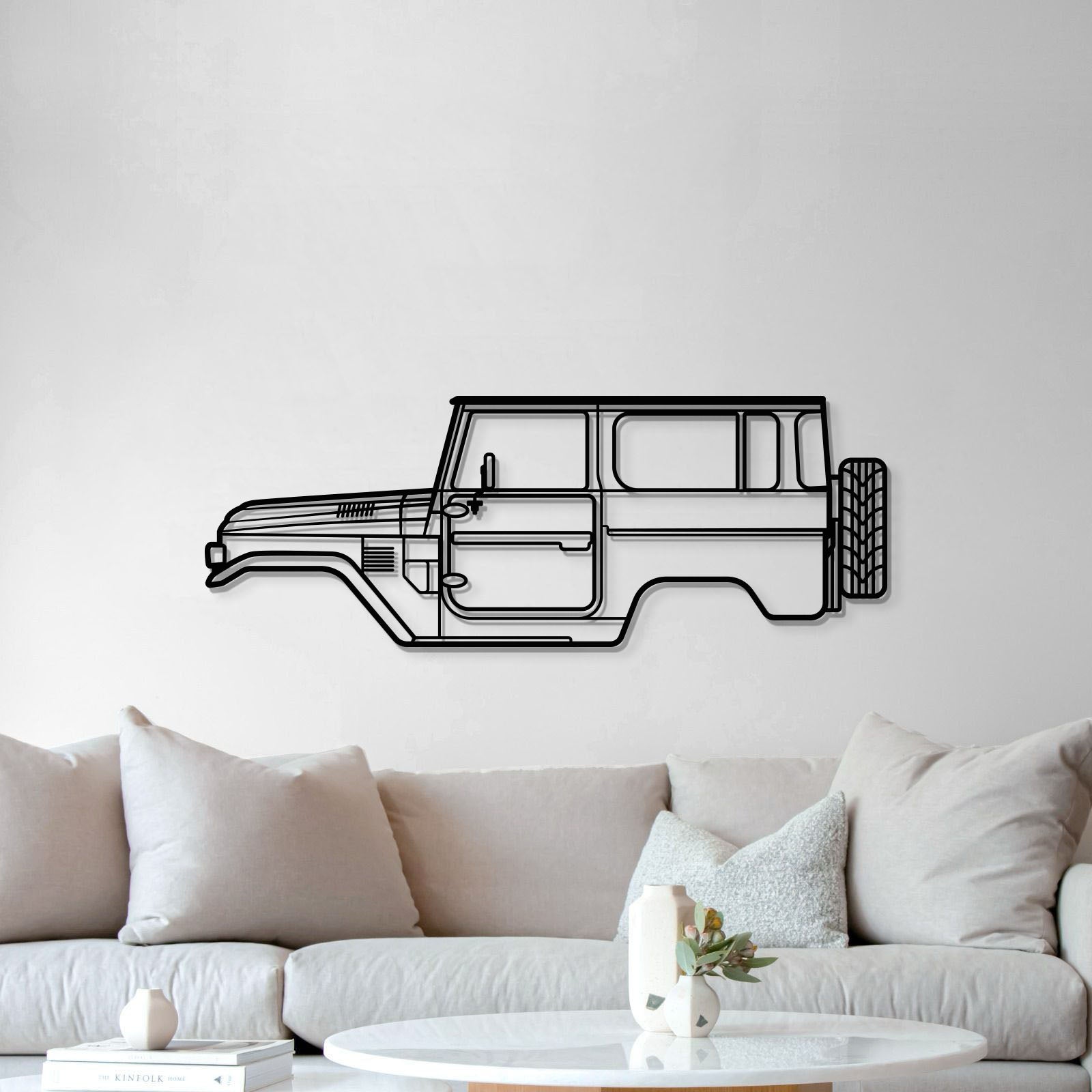 Laser‑cut steel 1979 FJ40 metal silhouette wall hanging – textured, matte‑finish steel