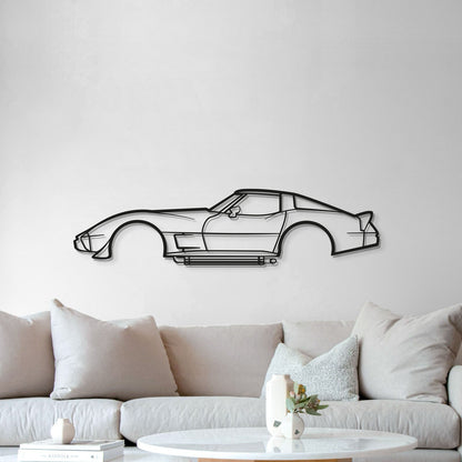 Laser-cut steel 1979 Corvette wall art – textured, matte-finish silhouette of iconic supercar