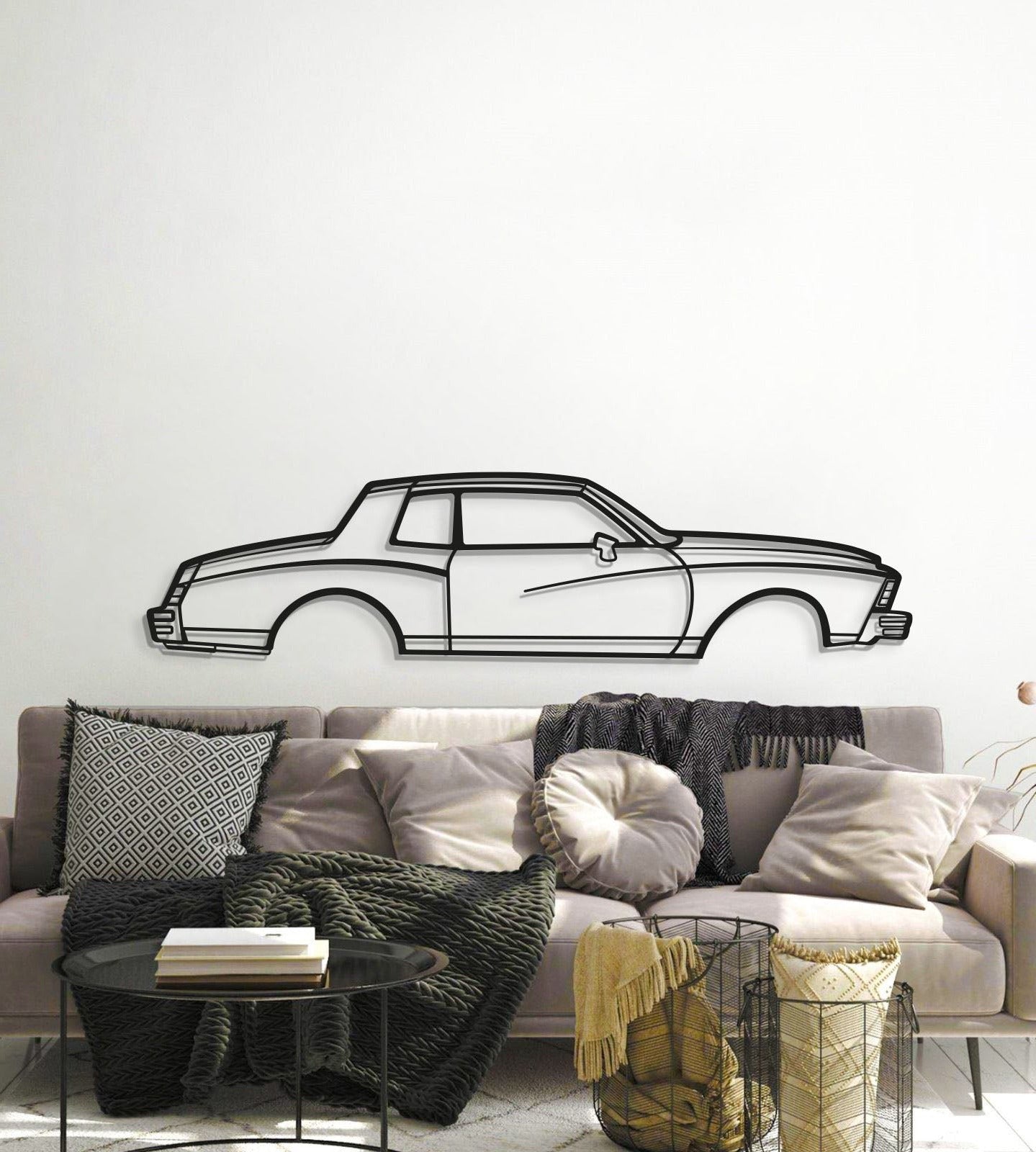 Laser‑cut steel 1979 Monte Carlo wall art – textured, matte‑finish metal car silhouette