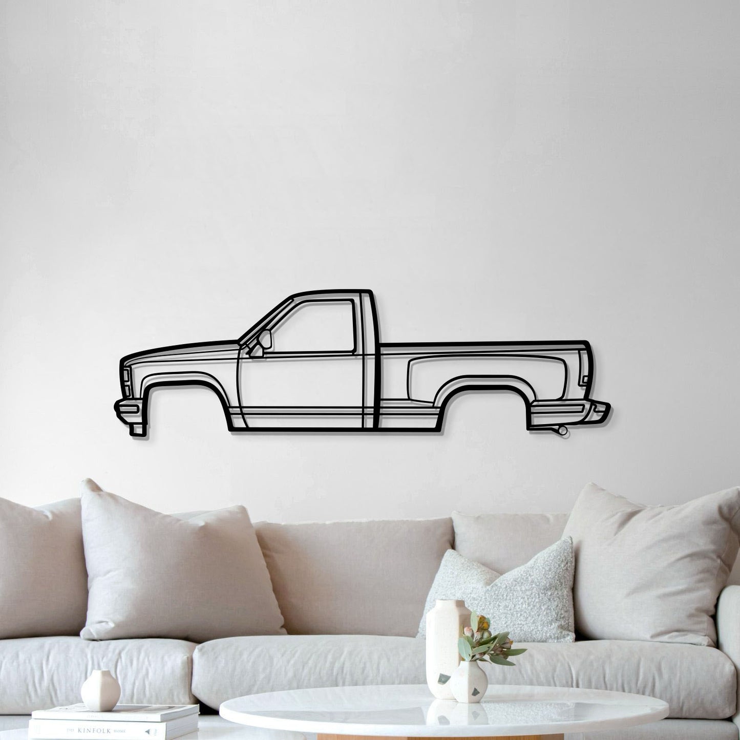 Laser‑cut steel 1988 K1500 Silverado wall art – textured, powder‑coated pickup truck silhouette