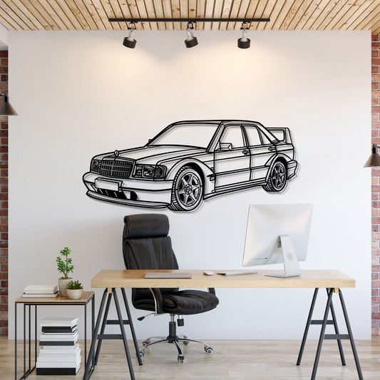 1990 190E 2.5‑16 EVO II perspective metal wall art laser cut steel silhouette