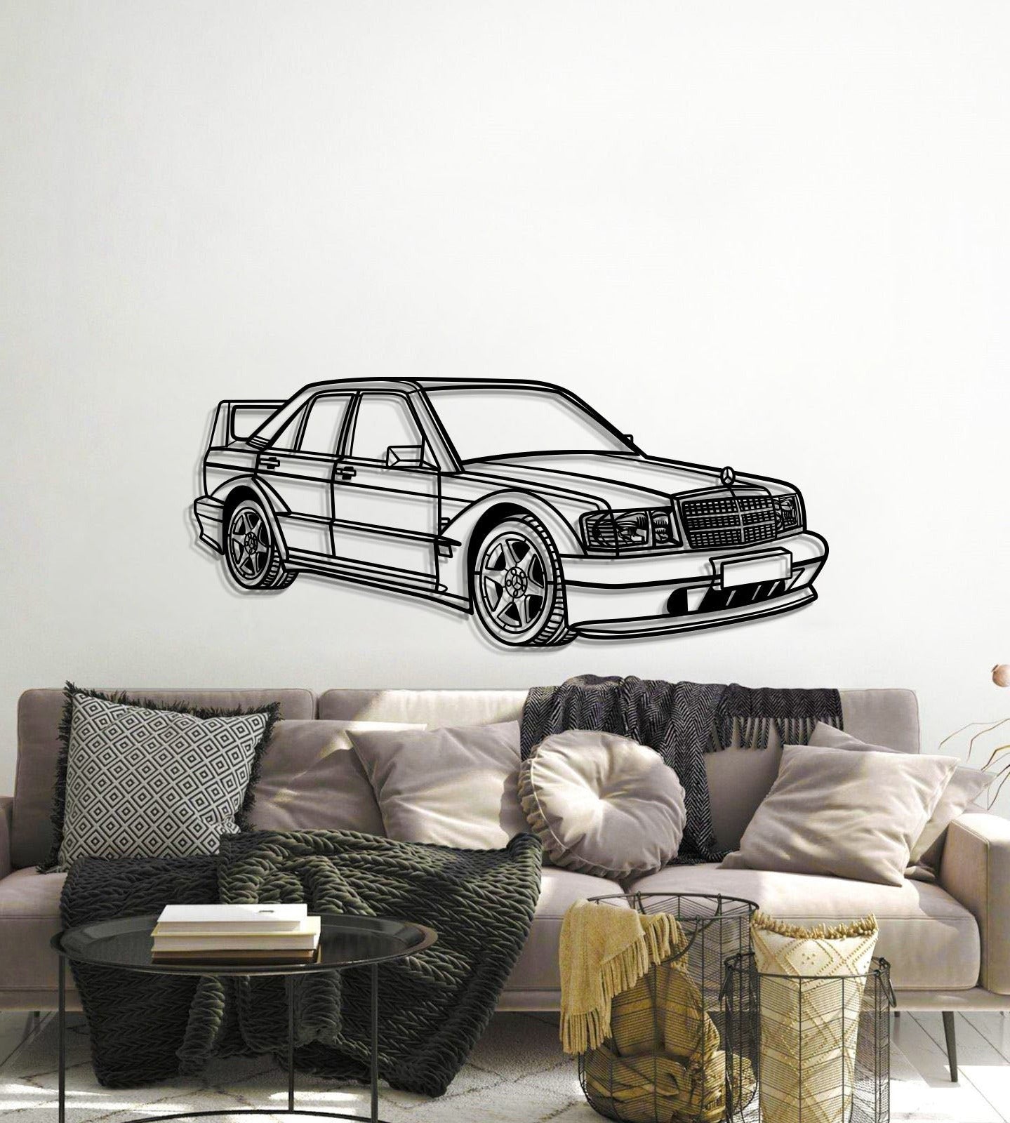 Detailed 1990 190E 2.5‑16 EVO II perspective metal art durable 2 mm laser cut steel 