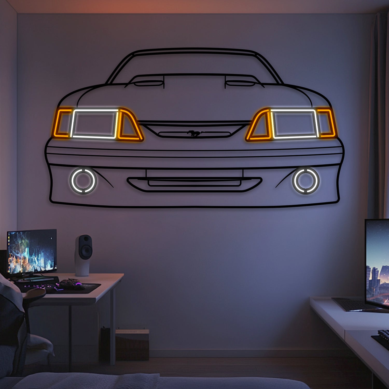 1991 Mustang Front View Metal Neon Car Wall Art -MTN0240