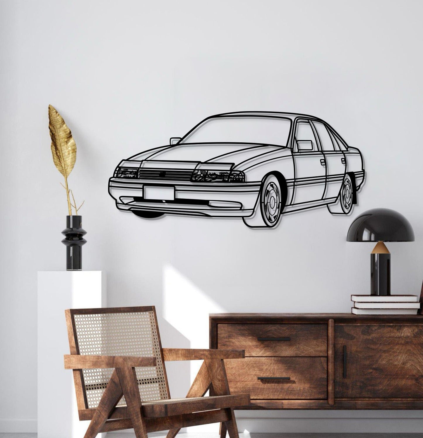 Laser-cut 1991 Holden VN Commodore metal wall art in perspective silhouette style