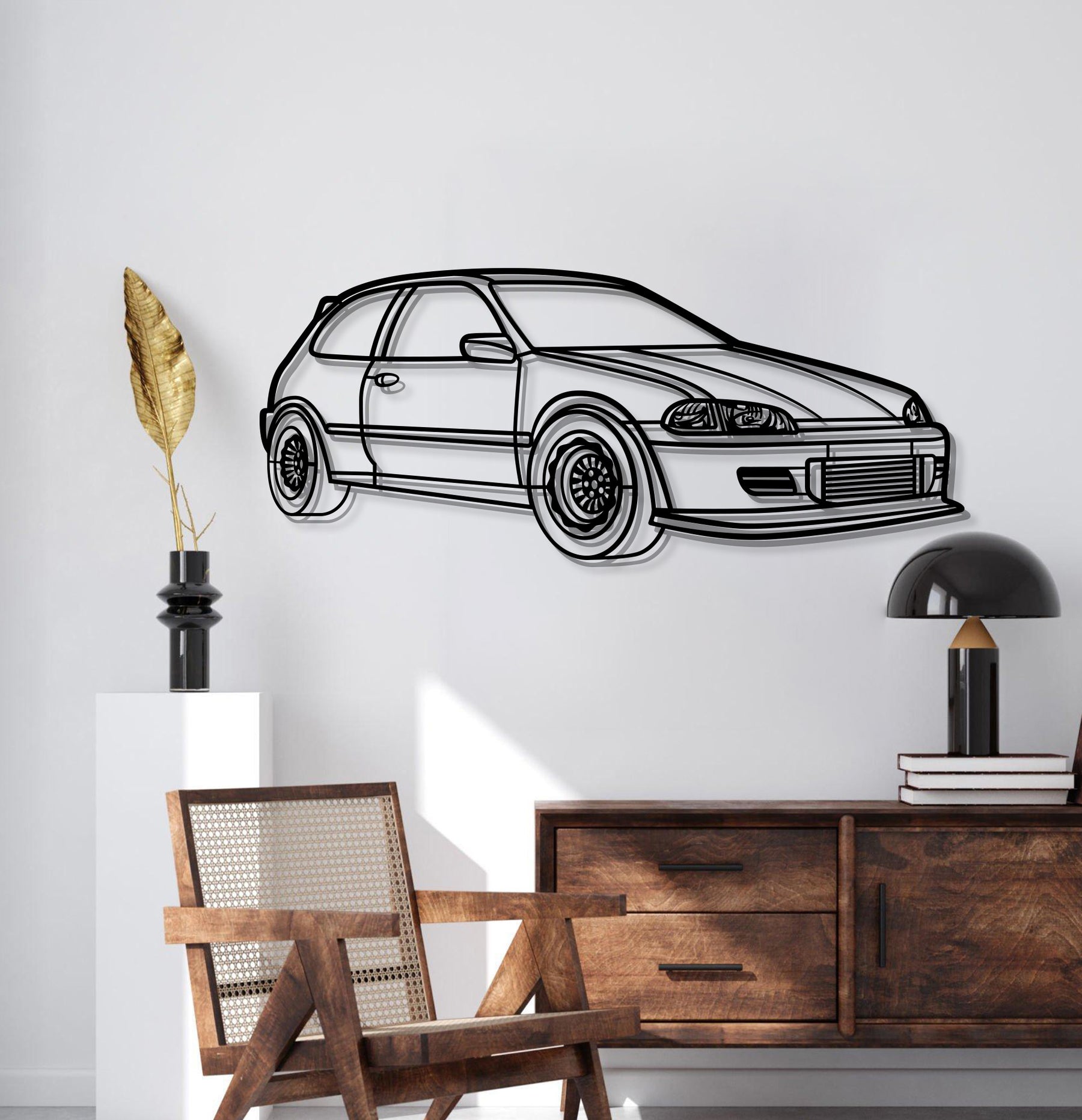 1993 Civic HB Drag Perspective Metal Car Wall Art - MT1163