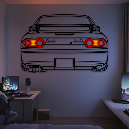 1997 Nissan 180SX rear view neon-lit metal wall art