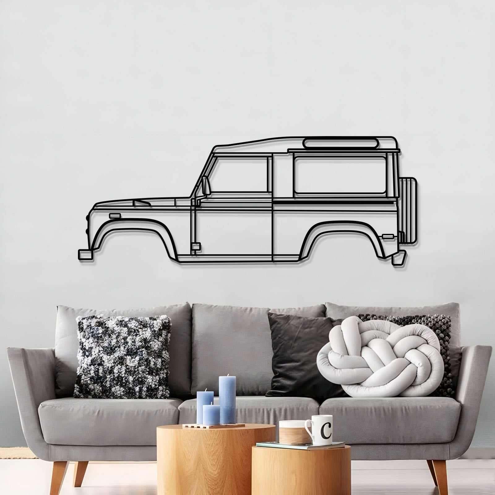 1997 Defender 90 metal car silhouette – durable steel wall décor for car lovers