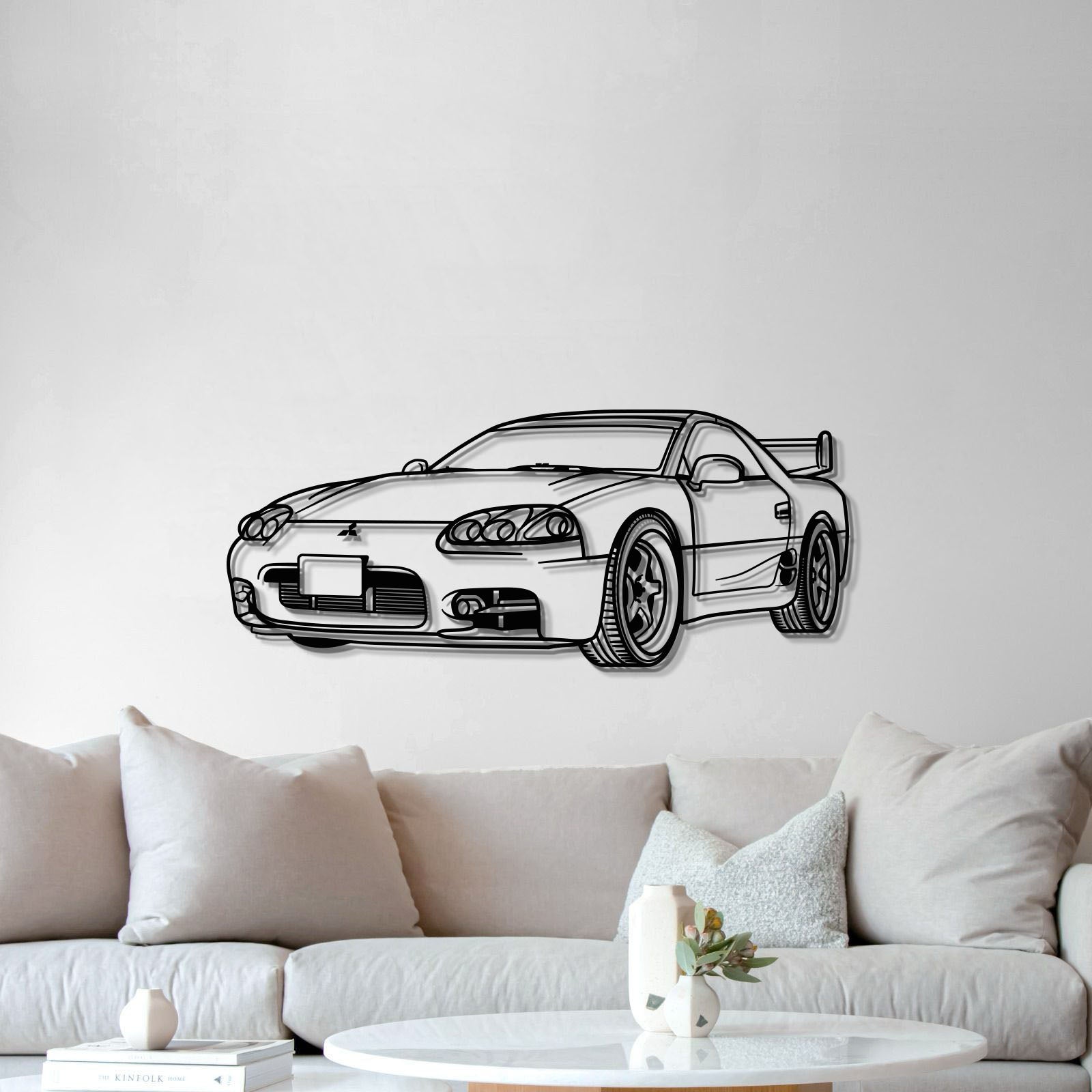 Perspective view of 1999 3000GT metal wall art elevated 1 cm for 3D effect