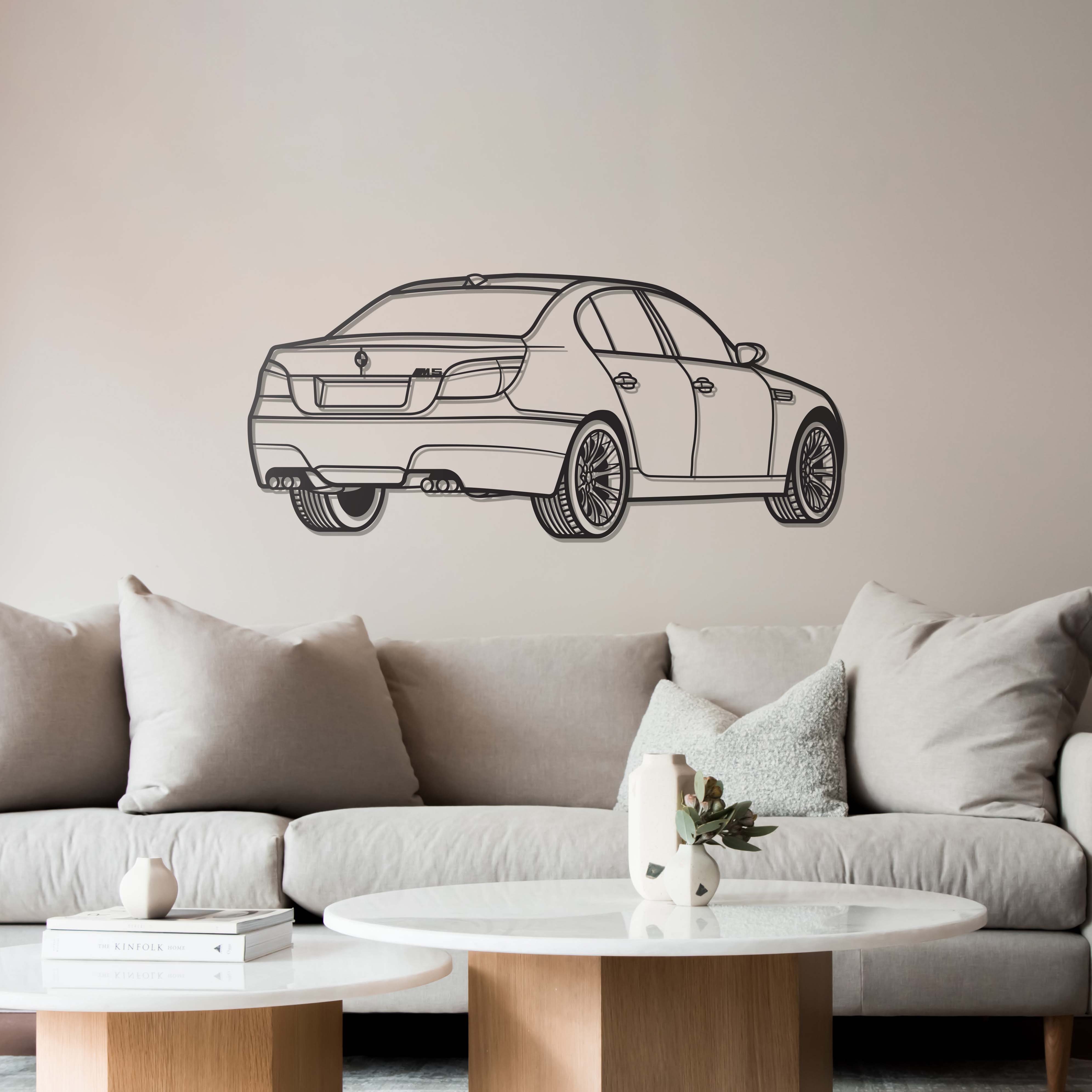 E60 Back View Perspective Metal Car Wall Art - MT1228