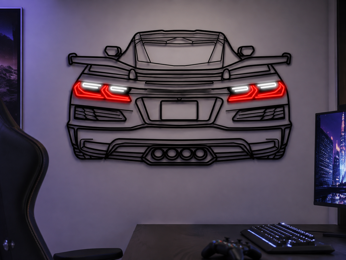 2024 Z06 C8 Corvette Back View Metal Neon Car Wall Art -MTN0256