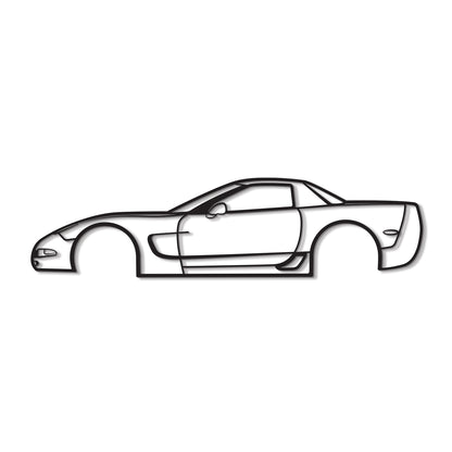 Ready-to-hang 2001 Corvette Z06 metal wall decoration with elevation screws and matte-textured steel for striking automotive styling.
