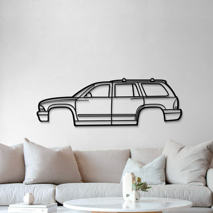Durable 2002 Durango metal wall plaque in matte-textured steel, lifted 1 cm for a striking automotive display.