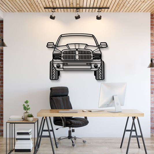 2003 Dodge Ram 2500 front view metal wall art – laser-cut steel silhouette with matte powder-coat finish