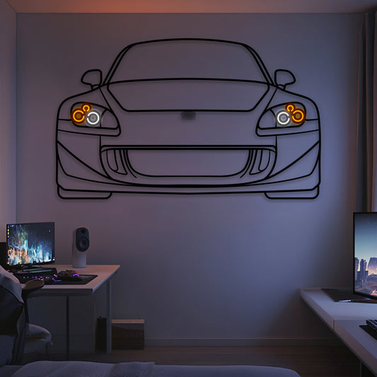 2004 Honda S2000 front view neon-lit metal wall art