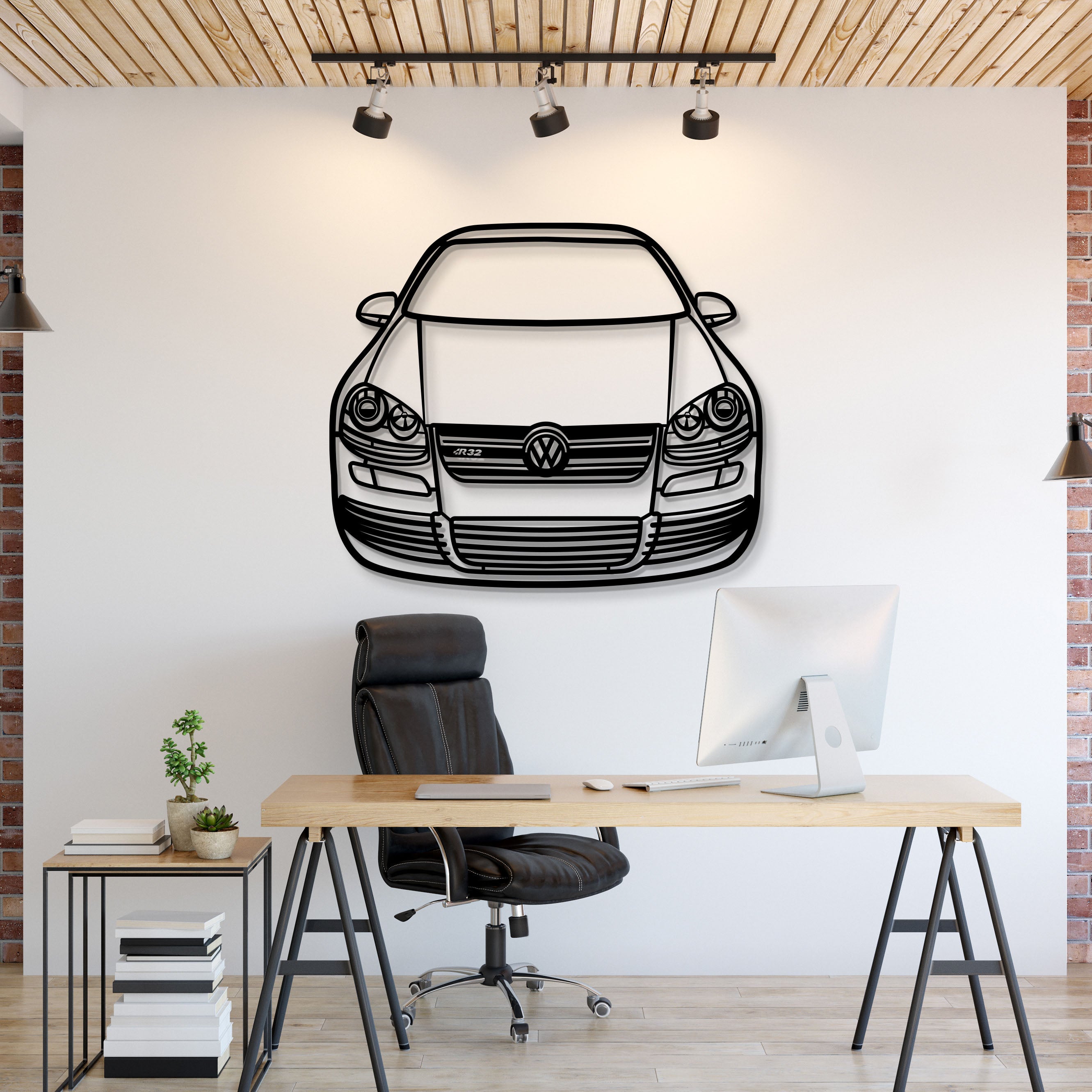 2004 Golf MK5 R32 Front View Metal Car Wall Art - MT1378