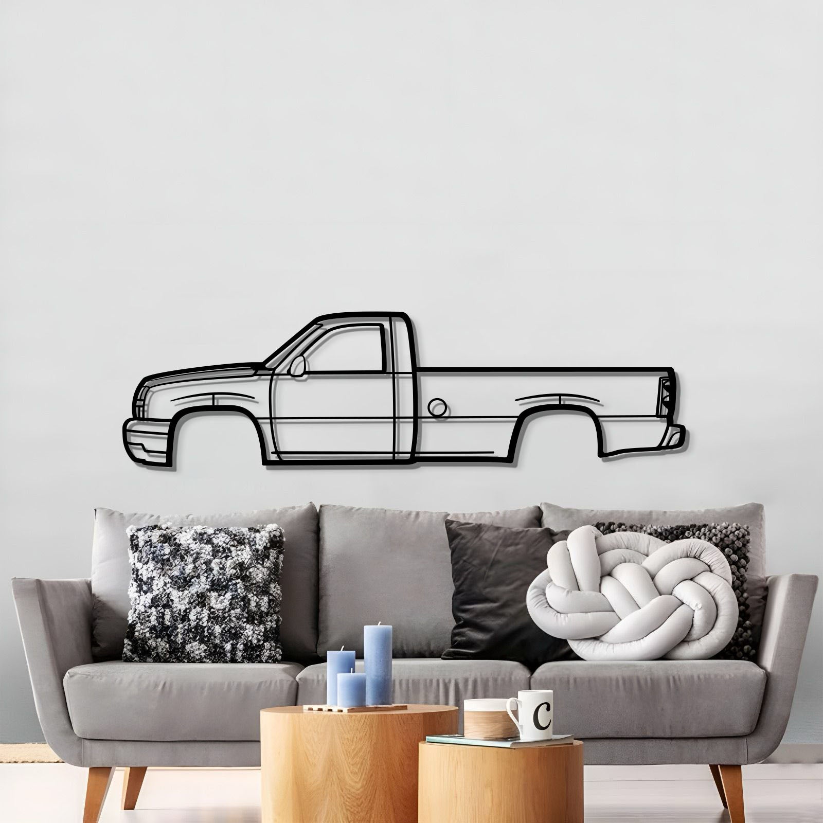 2005 Chevrolet Silverado Classic Pickup Silhouette Wall Decor Powder Coated Matte Steel