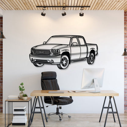 GMC Sierra Denali 1500 Crew Cab (2005) perspective metal wall art – laser-cut 2 mm textured steel with matte powder-coat finish