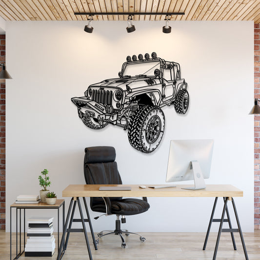 2007 Jeep Wrangler JK 2‑Door perspective view metal wall art – laser‑cut steel silhouette with matte powder‑coat finish