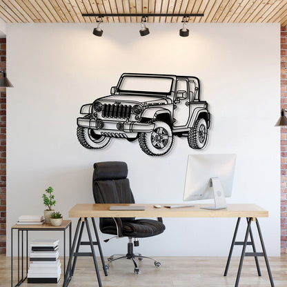 Jeep Wrangler Rubicon (2007) perspective metal wall art – laser-cut 2 mm textured steel with matte powder-coat finish