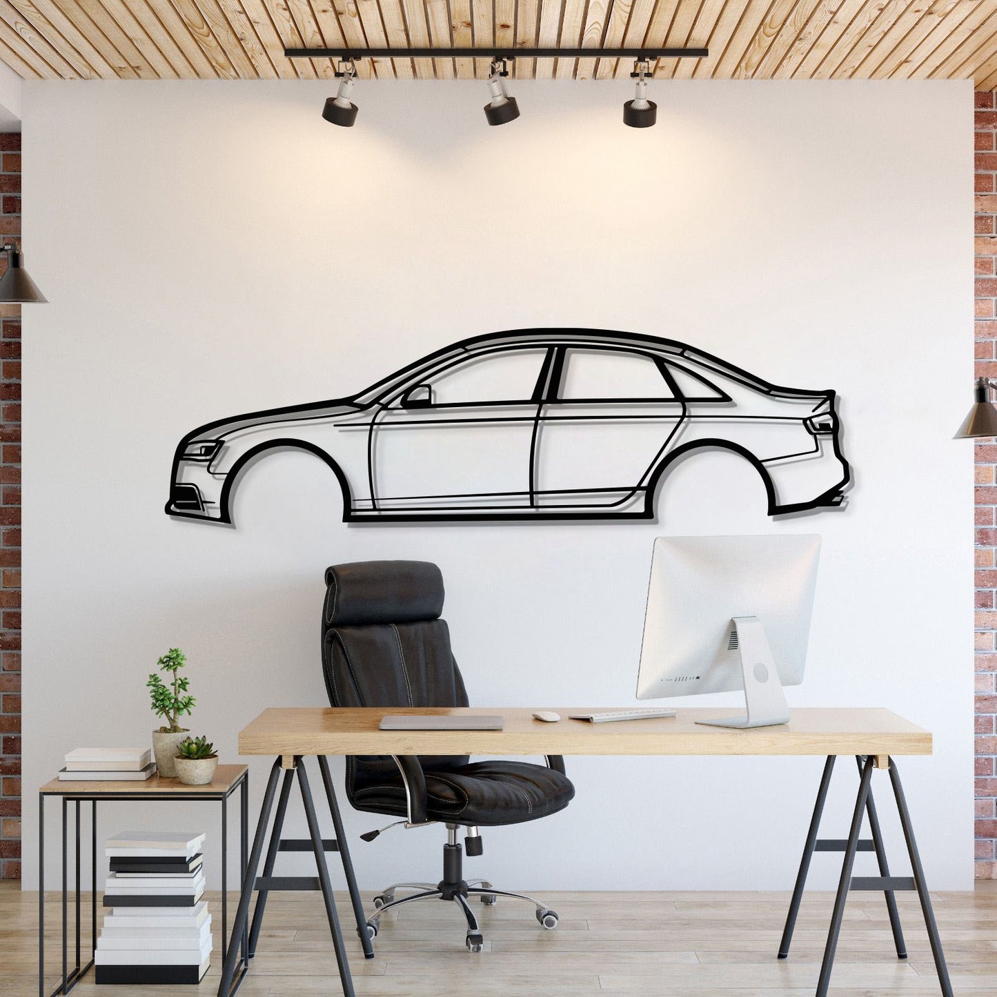 Metal car wall art featuring Audi S4 2009 enhancing garage décor
