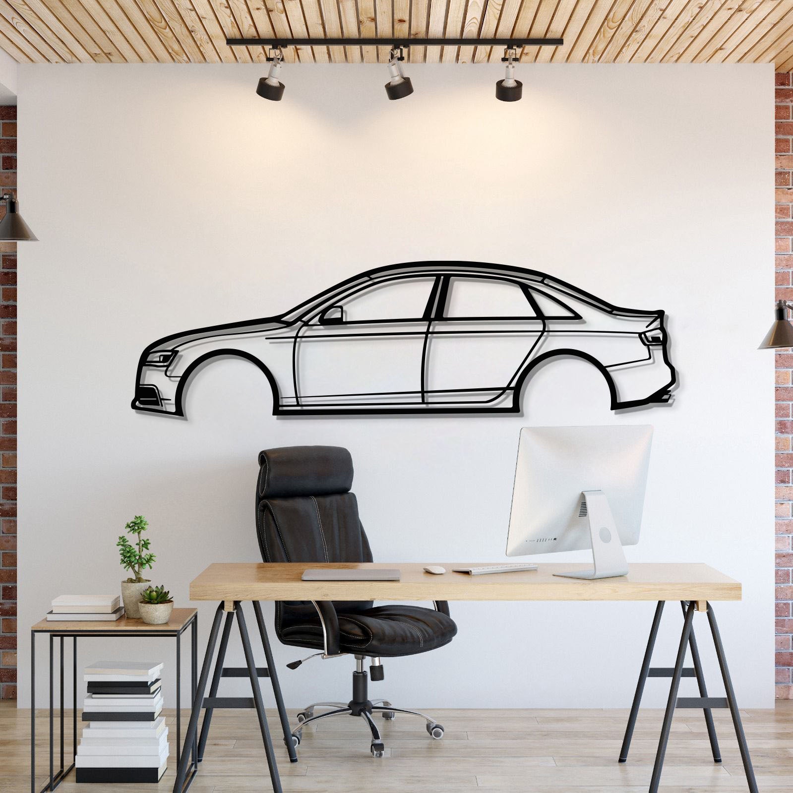 Metal car wall art featuring Audi S4 2009 enhancing garage décor