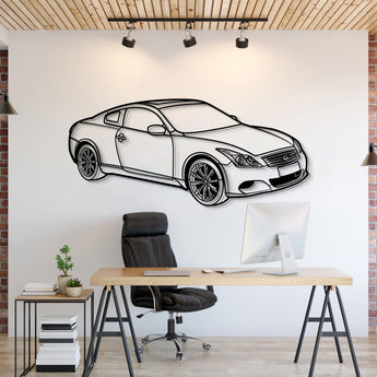 Infiniti 2009 G37 Coupe perspective metal wall art – laser-cut 2 mm textured steel with matte powder-coat finish