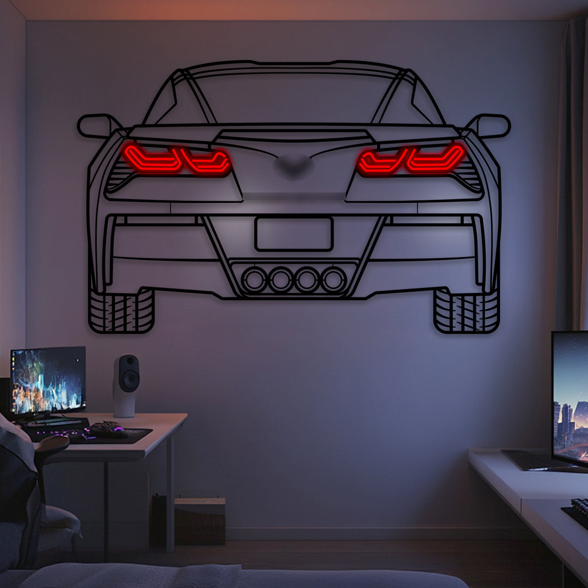 Corvette C7 Z51 rear view neon metal wall art