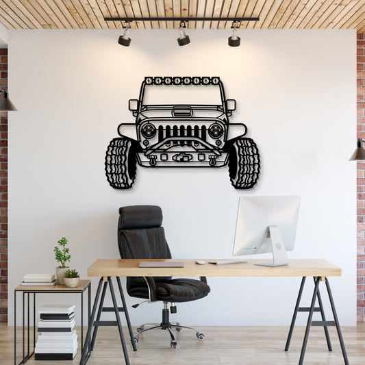 2015 Jeep Wrangler custom front view metal wall art – laser-cut steel silhouette with matte powder-coat