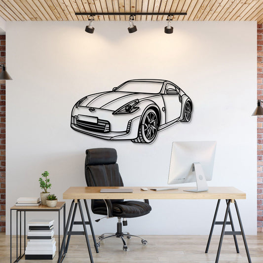Nissan 370Z (2015) perspective metal wall art – laser‑cut 2 mm textured steel with matte powder‑coat finish