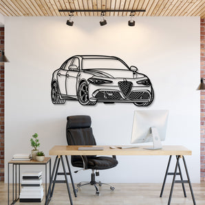 Alfa Romeo Giulia Quadrifoglio perspective metal wall art – laser‑cut 2 mm textured steel with matte powder‑coat finish