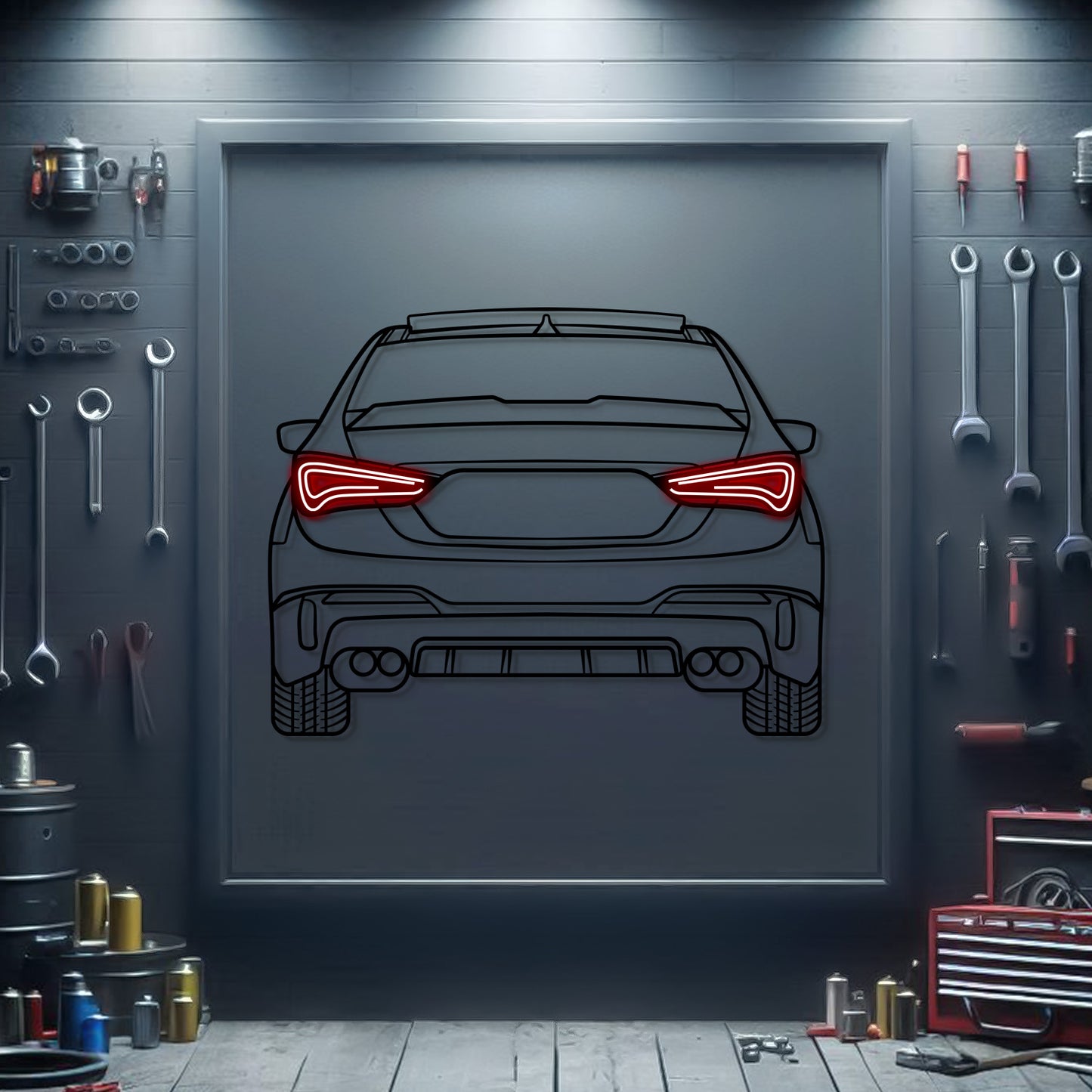 2016 Hyundai Solaris back view metal neon car wall art – laser‑cut steel décor for compact sedan enthusiasts