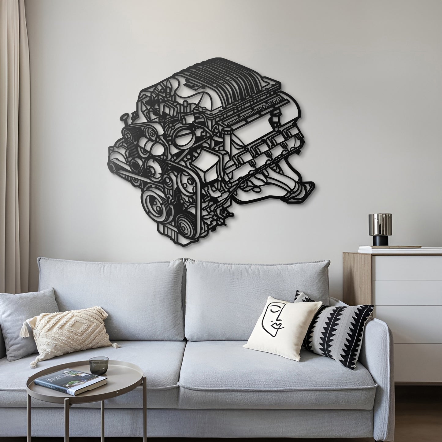 Automotive wall art: 2018 Challenger HEMI engine metal design