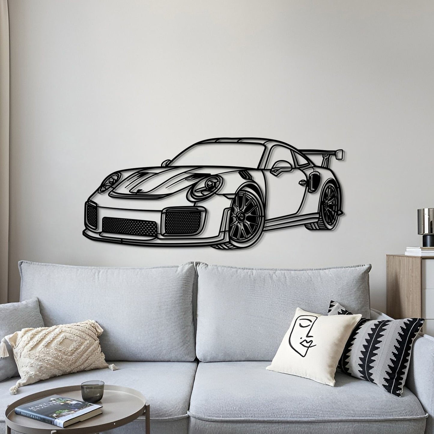 Modern 2018 Porsche 911 GT2 RS perspective wall hanging in matte black steel