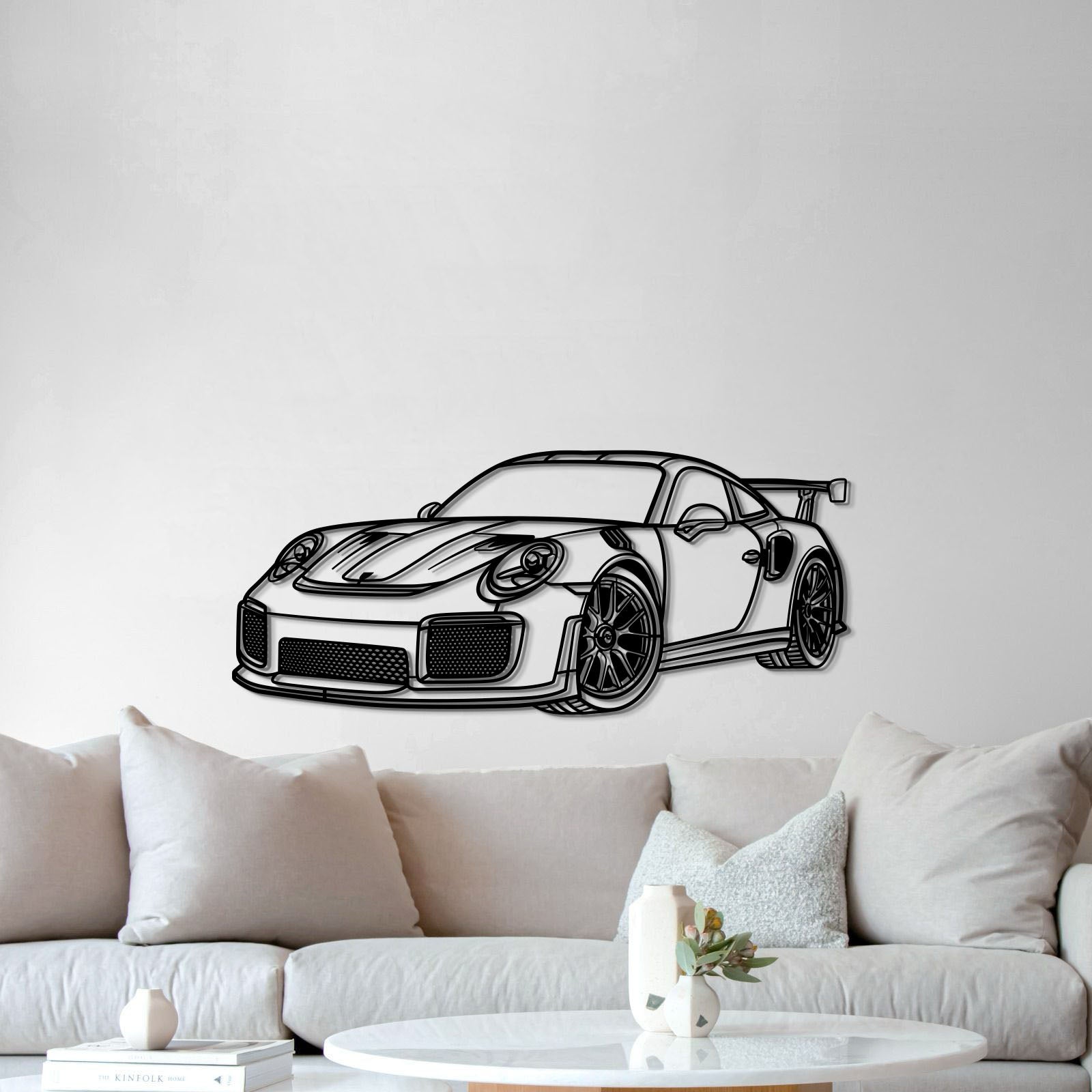 Perspective view of 2018 911 GT2 RS metal wall art CNC laser cut detail