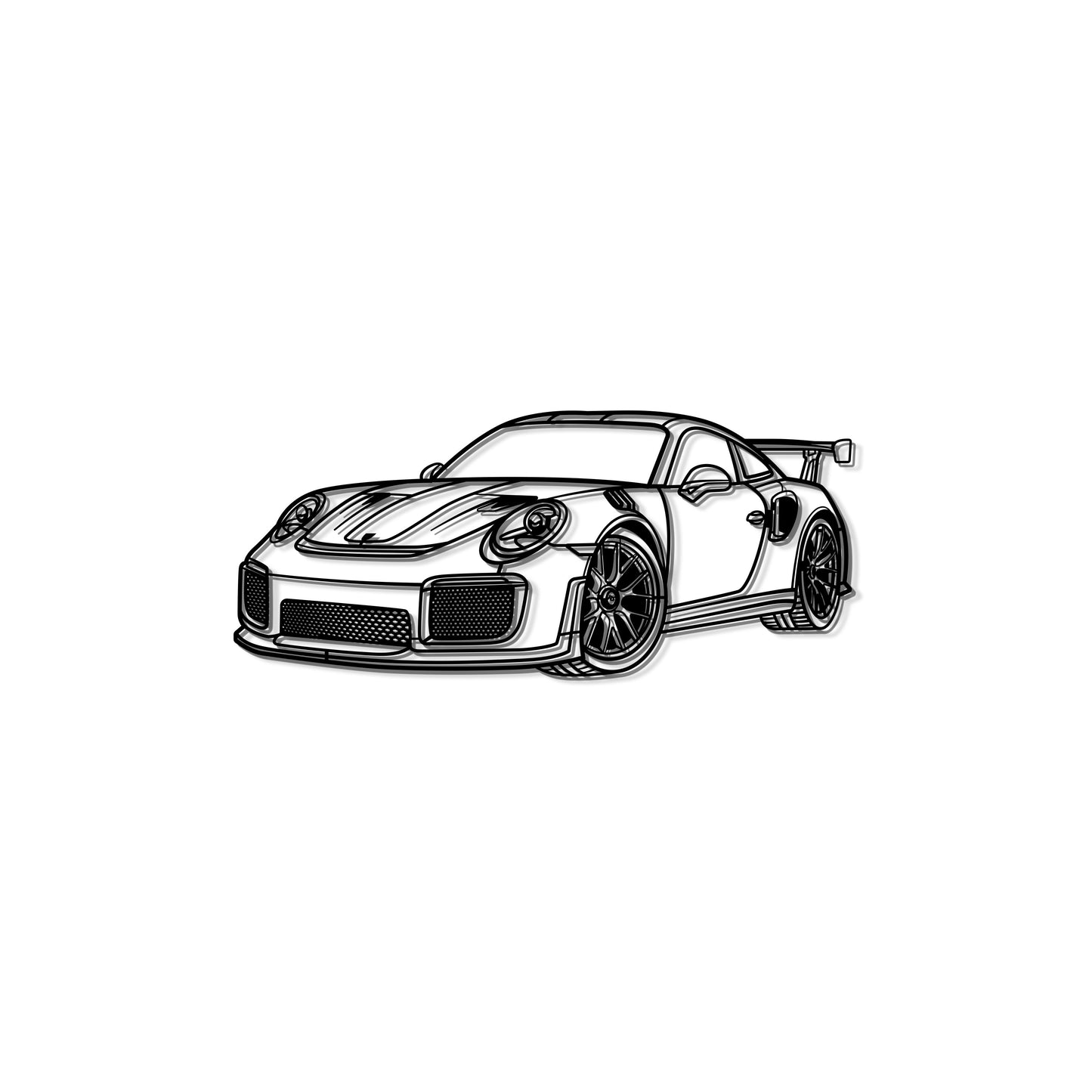 Retro-modern 2018 Porsche 911 GT2 RS perspective metal art for office or showroom